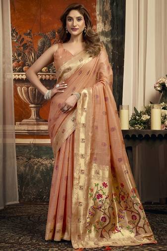 Orange super kota zari boder festival wear saree