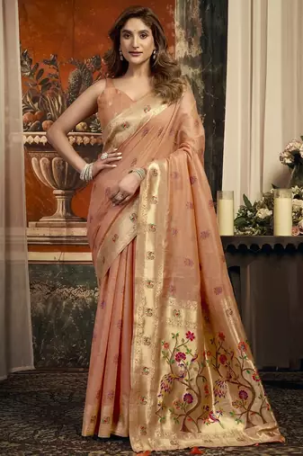 Orange super kota zari boder festival wear saree