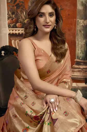 Orange super kota zari boder festival wear saree