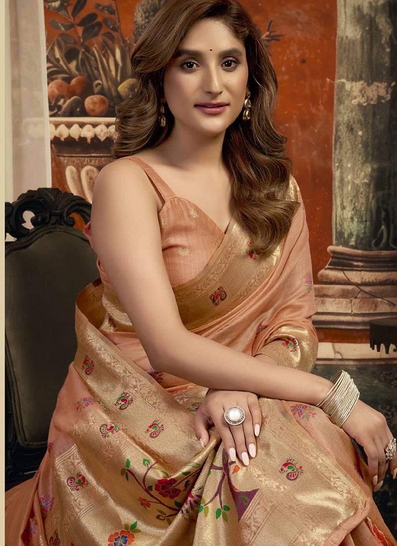 Orange super kota zari boder festival wear saree