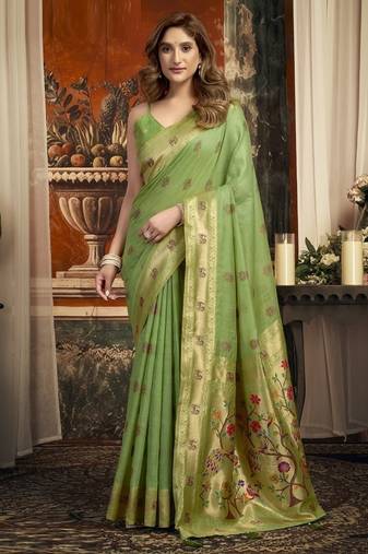 Green super kota zari boder festival wear saree