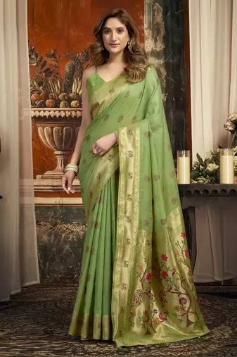 Green super kota zari boder festival wear saree