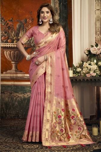 Peach super kota zari boder festival wear saree