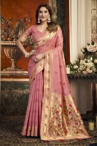 Peach super kota zari boder festival wear saree