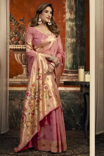 Peach super kota zari boder festival wear saree