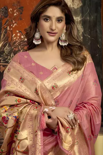 Peach super kota zari boder festival wear saree
