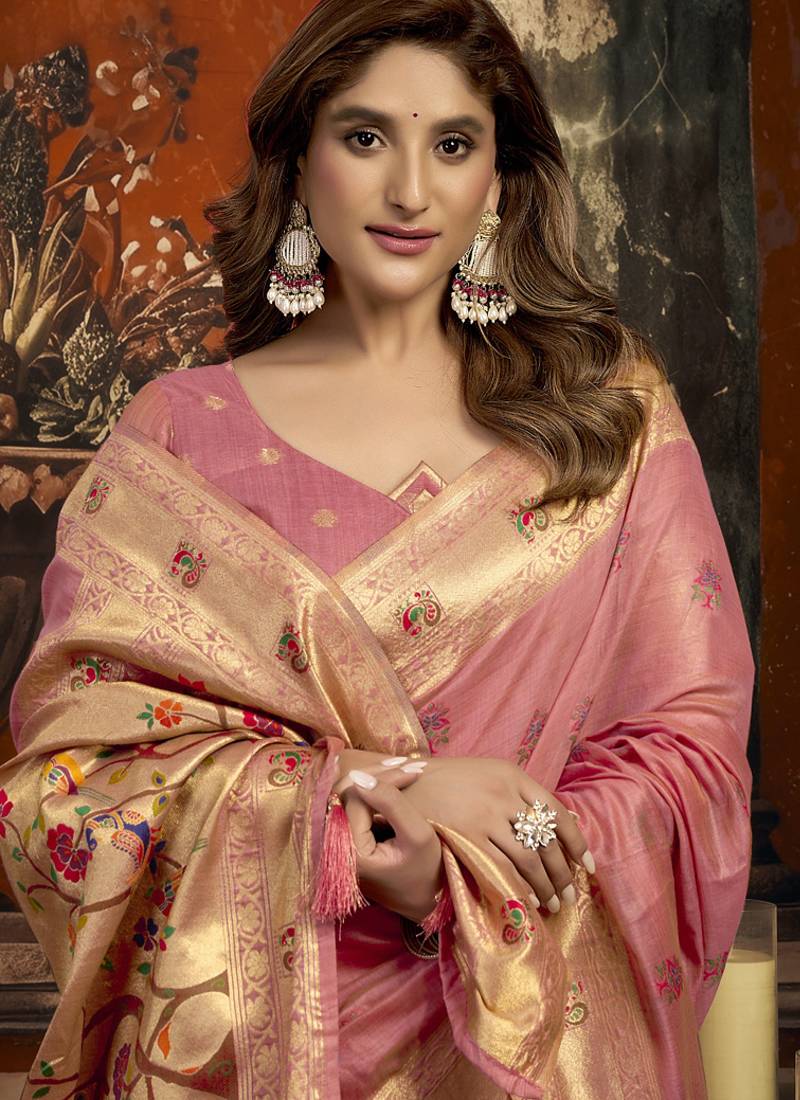 Peach super kota zari boder festival wear saree