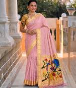 Baby pink faux banarasi silk saree with paithani rich weaved pallu and blouse