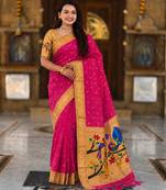 Pink faux banarasi silk saree with paithani rich weaved pallu and blouse