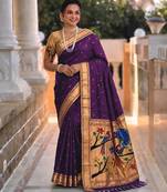 White  faux banarasi silk saree with paithani rich weaved pallu and blouse