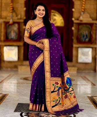 White  faux banarasi silk saree with paithani rich weaved pallu and blouse 2
