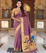 Onion pink faux banarasi silk saree with paithani rich weaved pallu and blouse