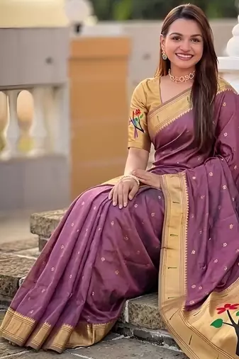 Onion pink faux banarasi silk saree with paithani rich weaved pallu and blouse