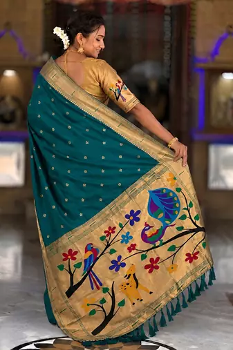 Rama faux banarasi silk saree with paithani rich weaved pallu and blouse
