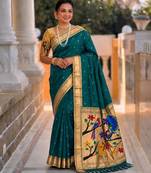 Rama faux banarasi silk saree with paithani rich weaved pallu and blouse