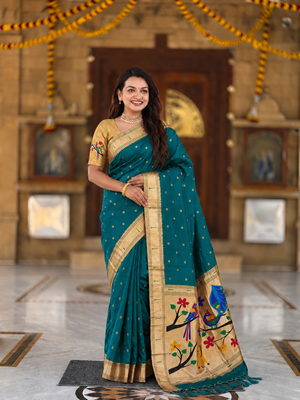 Rama faux banarasi silk saree with paithani rich weaved pallu and blouse 4