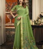 Green cotton zari border casual wear saree