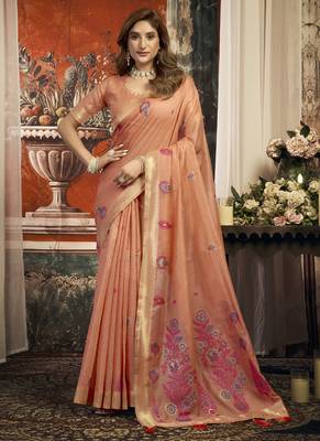 Orange cotton zari border casual wear saree 1