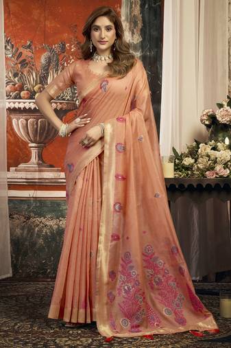 Orange cotton zari border casual wear saree