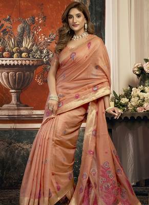 Orange cotton zari border casual wear saree 3