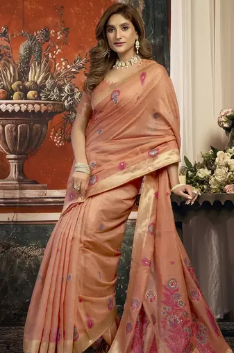 Orange cotton zari border casual wear saree