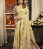 Beige cotton zari border casual wear saree