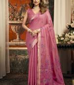 Pink cotton zari border casual wear saree