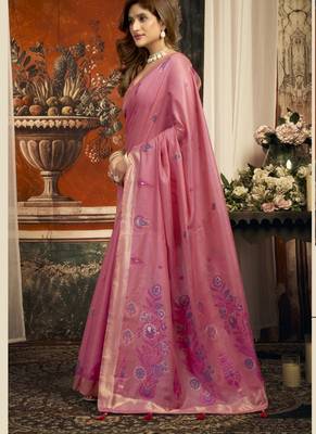 Pink cotton zari border casual wear saree 2