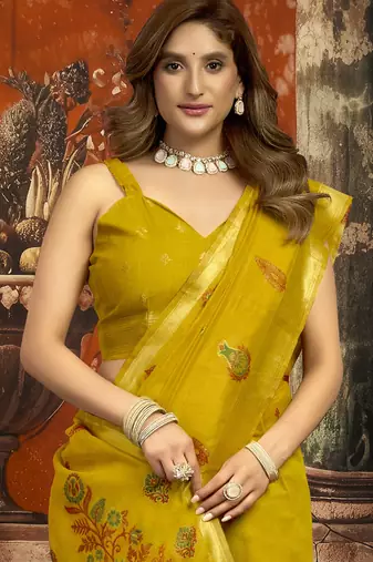 Golden cotton zari border casual wear saree