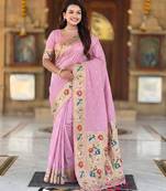 Baby pink  faux banarasi silk saree with paithani rich weaved pallu and blouse
