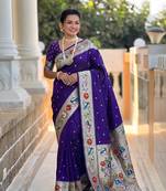 Violet  faux banarasi silk saree with paithani rich weaved pallu and blouse