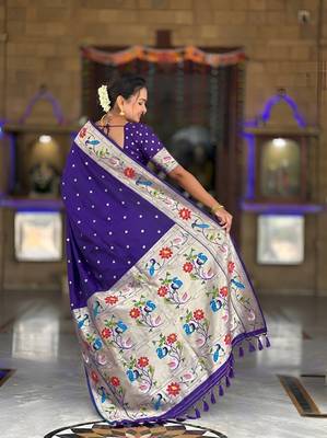 Violet  faux banarasi silk saree with paithani rich weaved pallu and blouse 2