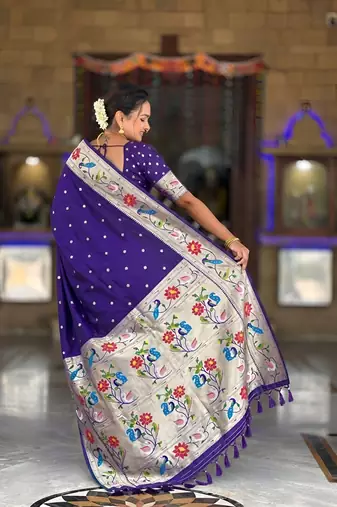 Violet  faux banarasi silk saree with paithani rich weaved pallu and blouse