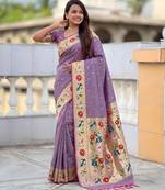 Lavender faux banarasi silk saree with paithani rich weaved pallu and blouse