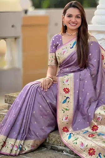 Lavender faux banarasi silk saree with paithani rich weaved pallu and blouse