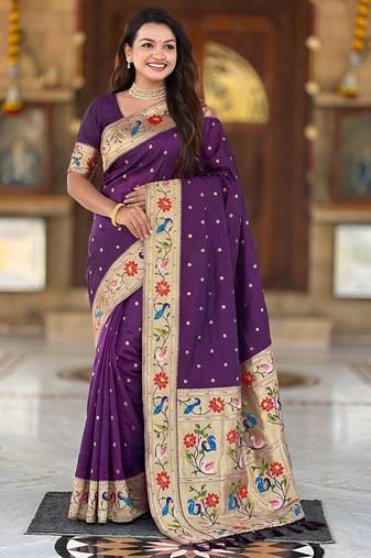 Wine  faux banarasi silk saree with paithani rich weaved pallu and blouse