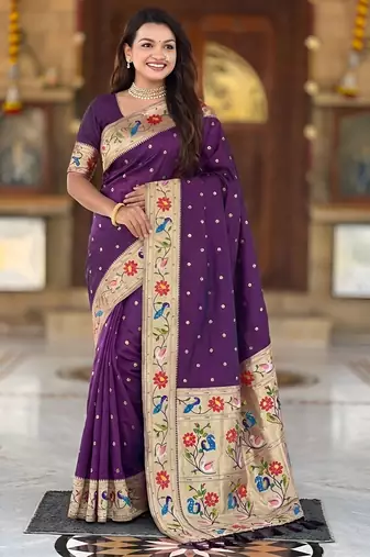 Wine  faux banarasi silk saree with paithani rich weaved pallu and blouse