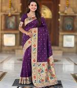 Wine  faux banarasi silk saree with paithani rich weaved pallu and blouse
