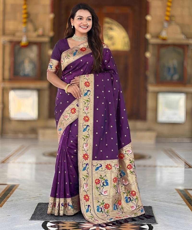 Wine  faux banarasi silk saree with paithani rich weaved pallu and blouse