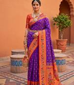 Wine faux banarasi silk saree with paithani rich weaved pallu and blouse