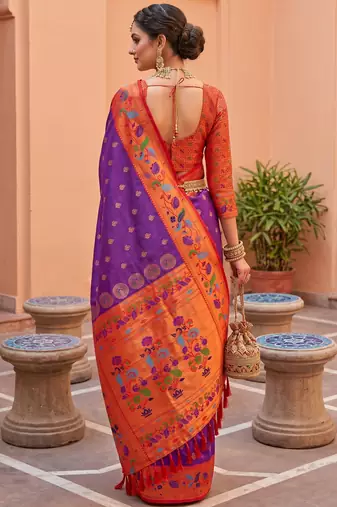 Wine faux banarasi silk saree with paithani rich weaved pallu and blouse
