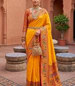 Yellow  faux banarasi silk saree with paithani rich weaved pallu and blouse