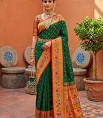 Green  faux banarasi silk saree with paithani rich weaved pallu and blouse