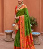 Mehendi  faux banarasi silk saree with paithani rich weaved pallu and blouse