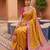 Yellow soft silk blend saree with zari weaving meenakari design