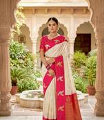 White soft silk blend saree with zari weaving meenakari design