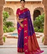 Purple soft silk blend saree with zari weaving meenakari design