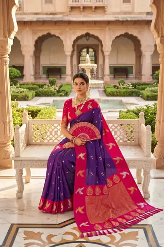 Purple soft silk blend saree with zari weaving meenakari design