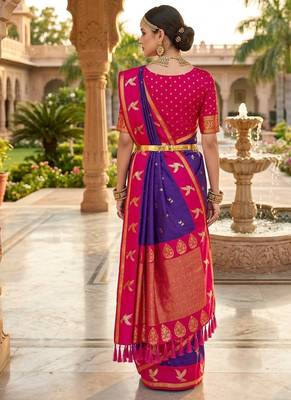 Purple soft silk blend saree with zari weaving meenakari design 4
