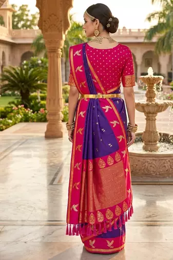 Purple soft silk blend saree with zari weaving meenakari design